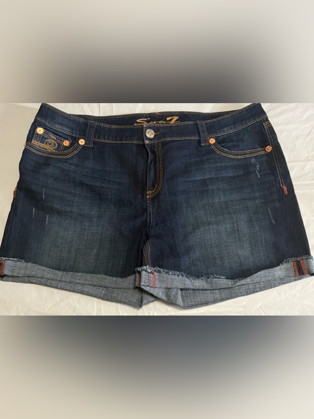 Seven7 Dark Indigo Denim Cuffed Women's Shorts
